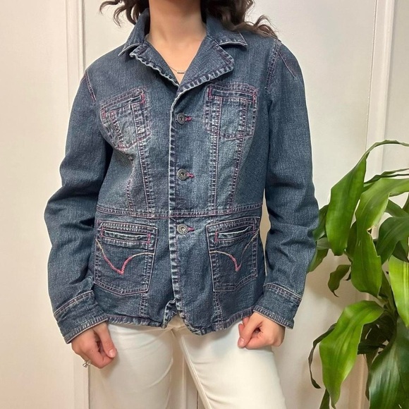 Point Zero Denim Jacket with pink stitching Size Medium - Picture 6 of 8